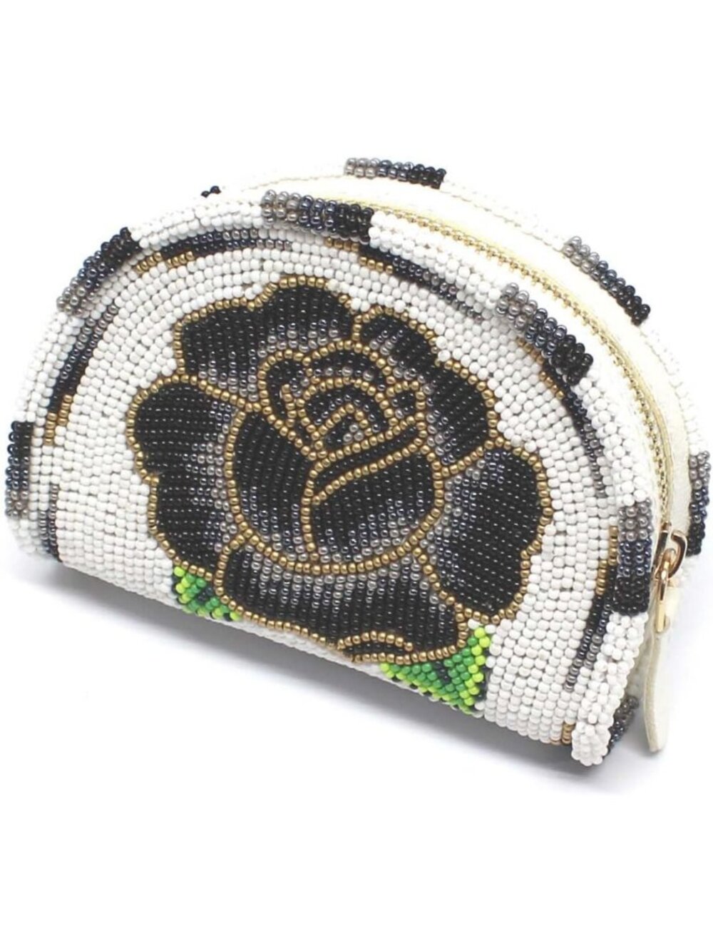 Chic White Beaded Coin Purse with Zipper - Stylish Accessory for Women